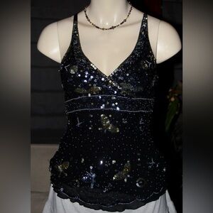 RARE Vintage Bebe Silk Sequin Top